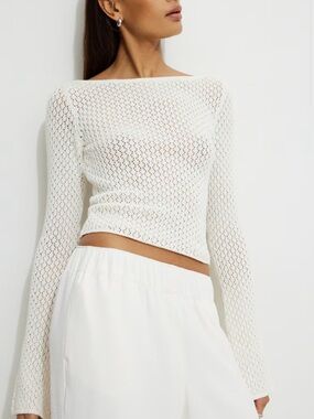 Dynamite Carlina Crocheted Sweater - Cream Crochet Sweater